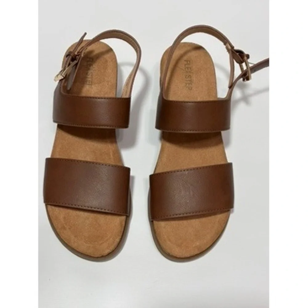 Flexi Step Nolan Brown Faux Leather Ankle Strap Sandal‎ Women's Size 7M Comfort - Picture 2 of 9